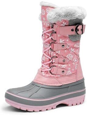 Dream Pairs Kids Size 2 Boots Waterproof Pink Snow Faux Fur Adjustable Strap